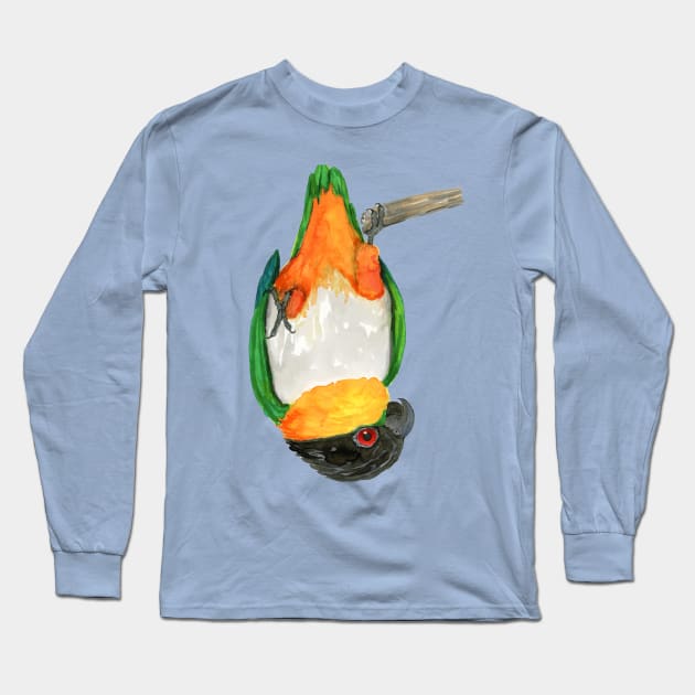 A black headed caique hanging upside down Long Sleeve T-Shirt by Bwiselizzy